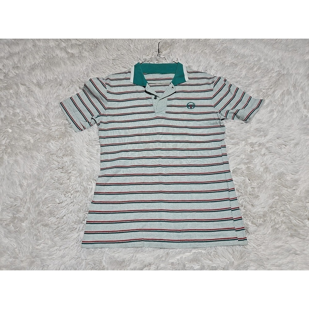 Vintage Sergio Tacchini Shirt  Polo‎ Green Striped 70s Short Sleeve XS